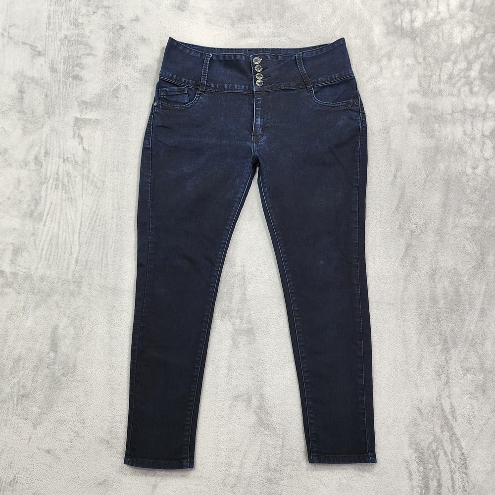 Ella Jeans Womens 17 Juniors Blue High Rise Skinny Slim Stretch Denim Dark Wash